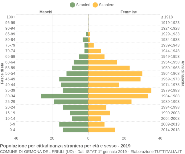 Grafico cittadini stranieri - Gemona del Friuli 2019