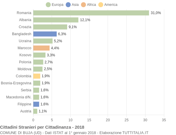 Grafico cittadinanza stranieri - Buja 2018