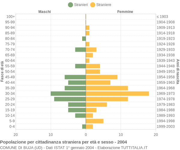 Grafico cittadini stranieri - Buja 2004
