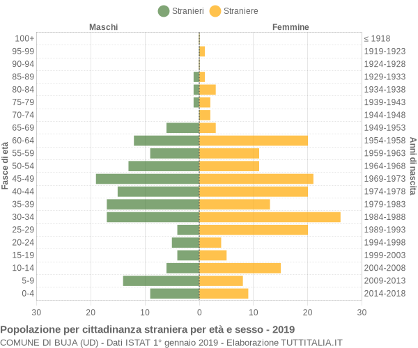 Grafico cittadini stranieri - Buja 2019