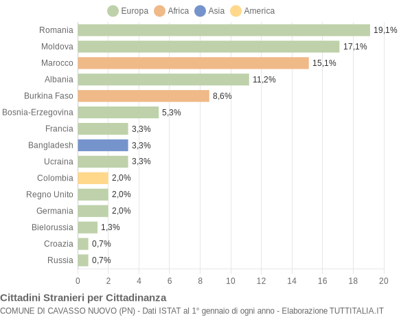 Grafico cittadinanza stranieri - Cavasso Nuovo 2011