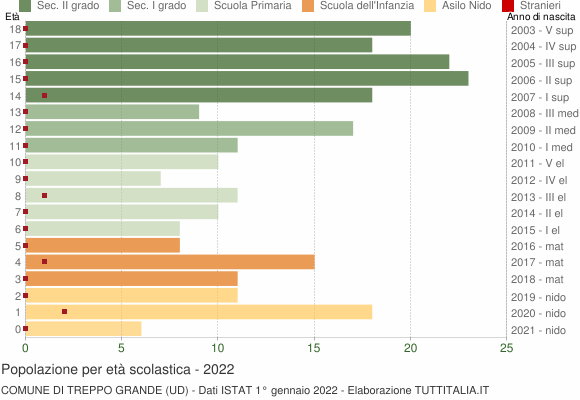Grafico Popolazione in età scolastica - Treppo Grande 2022