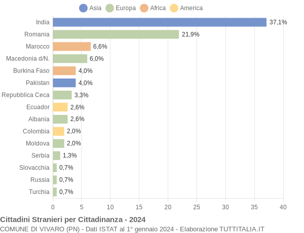 Grafico cittadinanza stranieri - Vivaro 2024