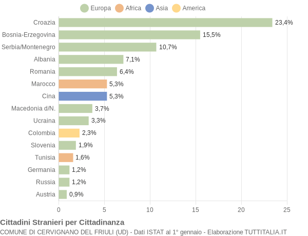 Grafico cittadinanza stranieri - Cervignano del Friuli 2005