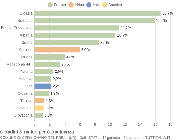 Grafico cittadinanza stranieri - Cervignano del Friuli 2010