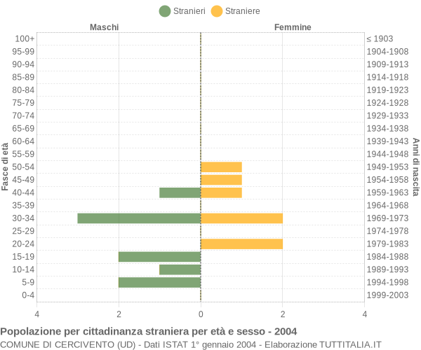 Grafico cittadini stranieri - Cercivento 2004