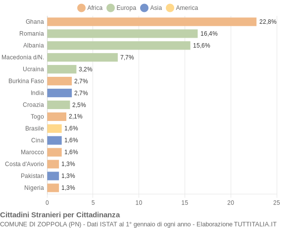 Grafico cittadinanza stranieri - Zoppola 2009