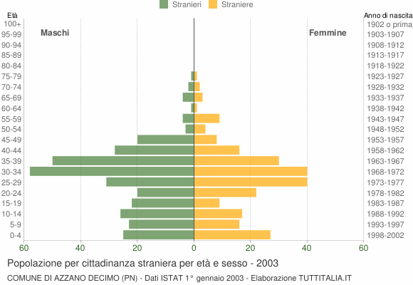 Grafico cittadini stranieri - Azzano Decimo 2003