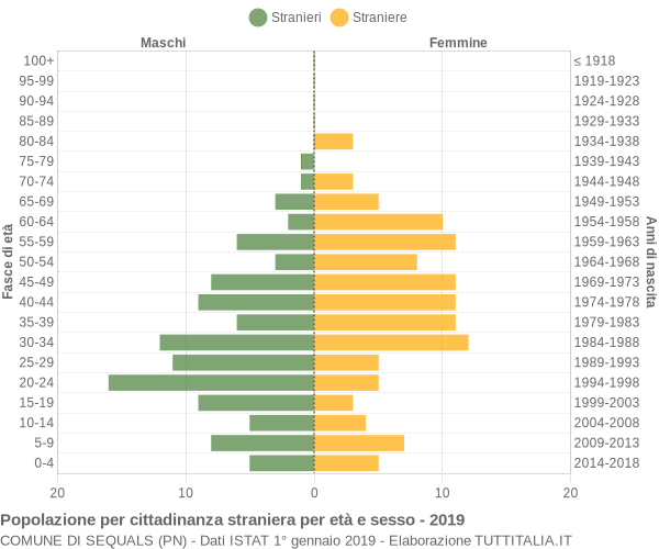 Grafico cittadini stranieri - Sequals 2019