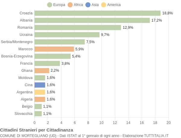 Grafico cittadinanza stranieri - Mortegliano 2004