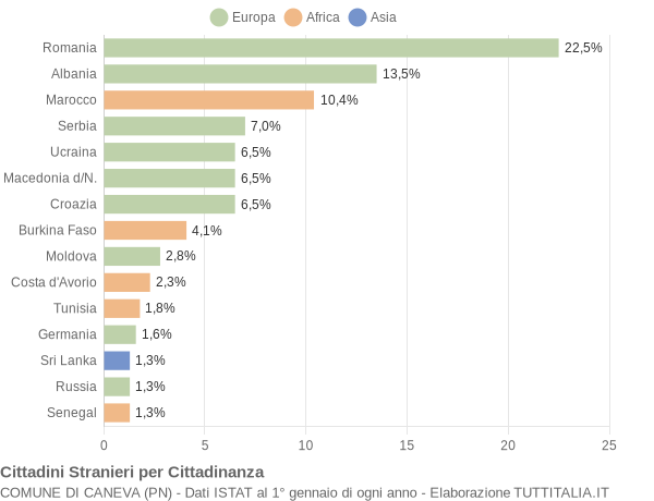 Grafico cittadinanza stranieri - Caneva 2009