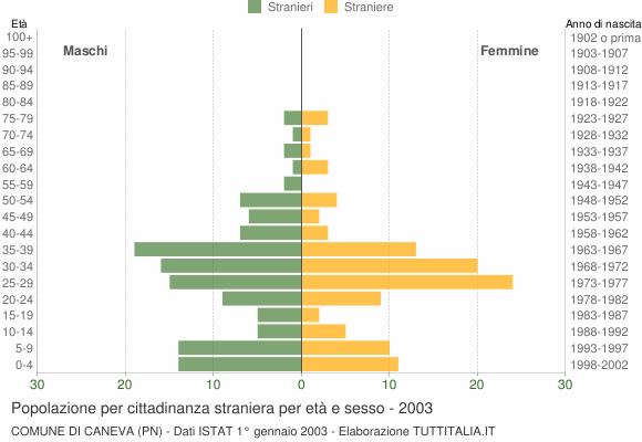 Grafico cittadini stranieri - Caneva 2003
