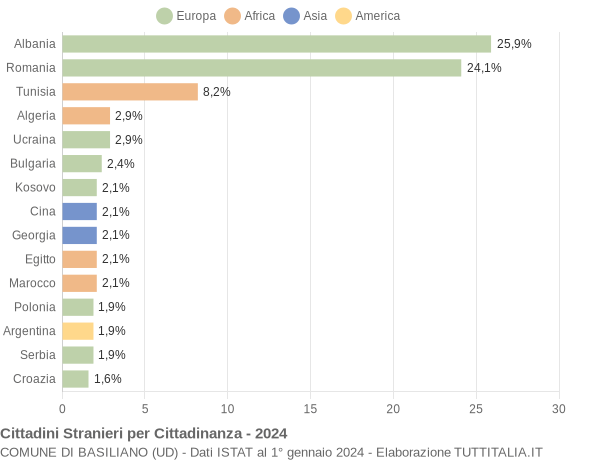 Grafico cittadinanza stranieri - Basiliano 2024