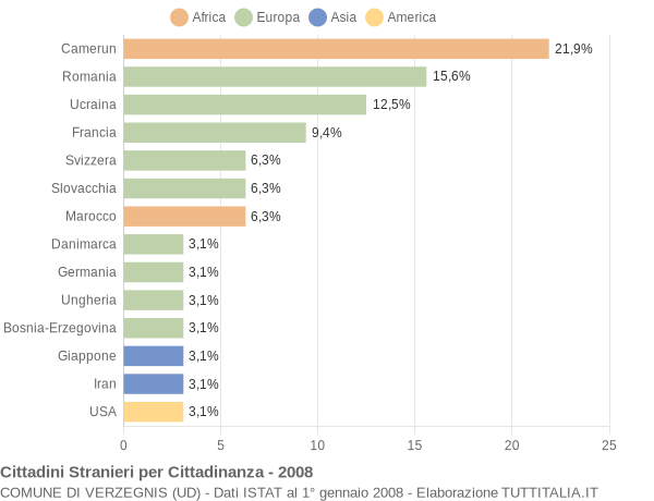 Grafico cittadinanza stranieri - Verzegnis 2008