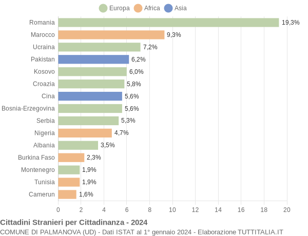 Grafico cittadinanza stranieri - Palmanova 2024