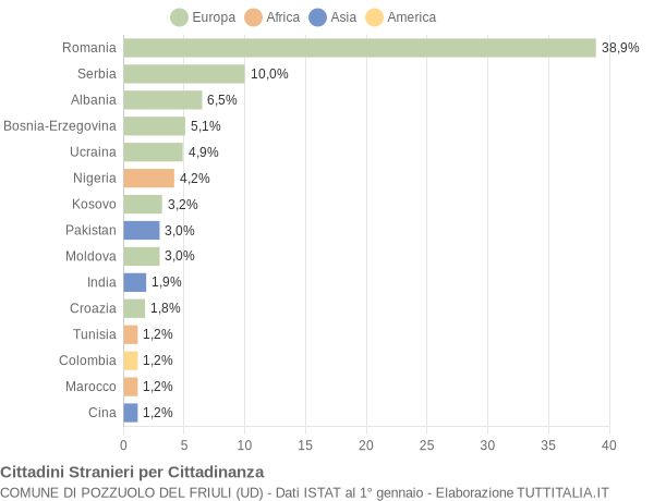 Grafico cittadinanza stranieri - Pozzuolo del Friuli 2019