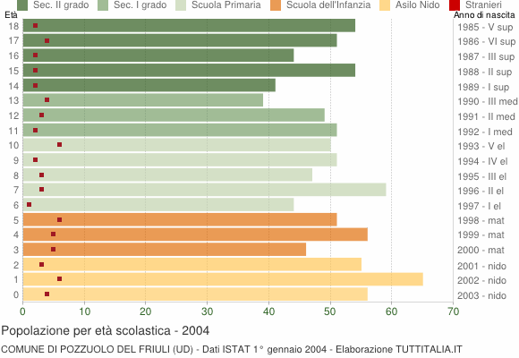 Grafico Popolazione in età scolastica - Pozzuolo del Friuli 2004