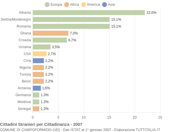 Grafico cittadinanza stranieri - Campoformido 2007