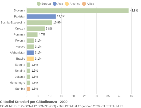 Grafico cittadinanza stranieri - Savogna d'Isonzo 2020