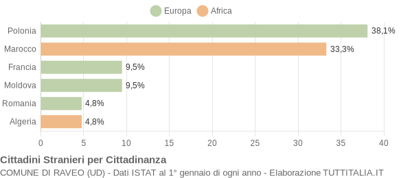 Grafico cittadinanza stranieri - Raveo 2009