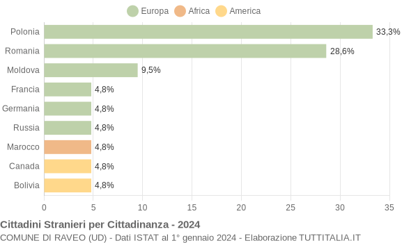 Grafico cittadinanza stranieri - Raveo 2024