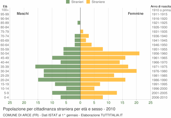 Grafico cittadini stranieri - Arce 2010