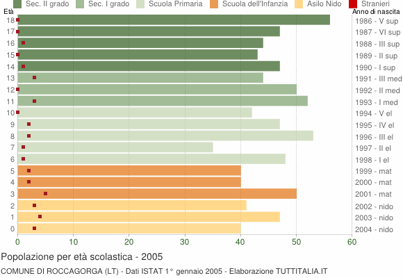 Grafico Popolazione in età scolastica - Roccagorga 2005