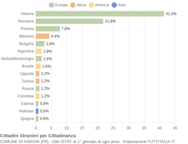 Grafico cittadinanza stranieri - Anagni 2005