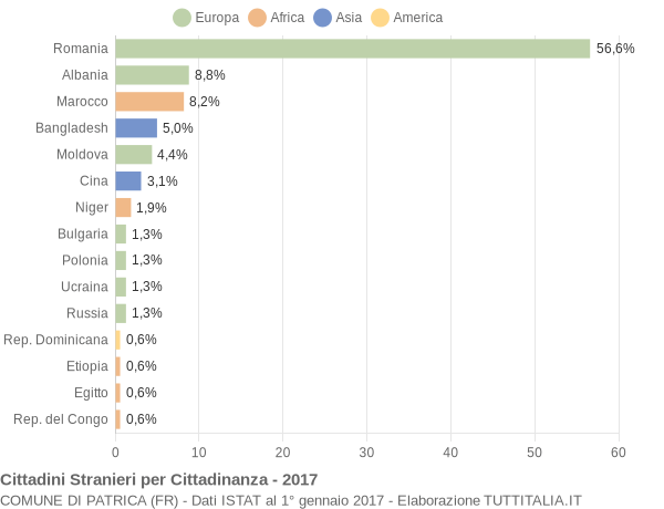 Grafico cittadinanza stranieri - Patrica 2017