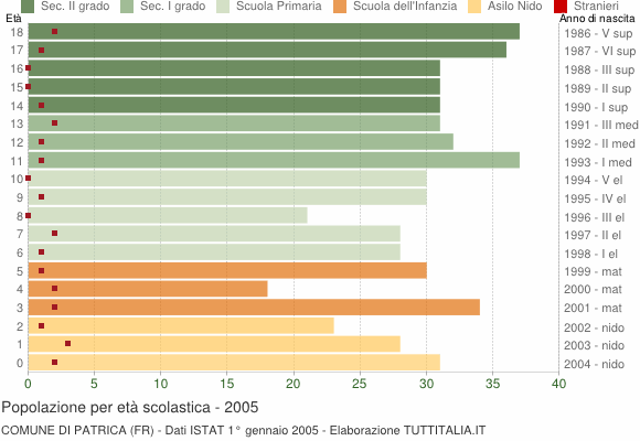 Grafico Popolazione in età scolastica - Patrica 2005