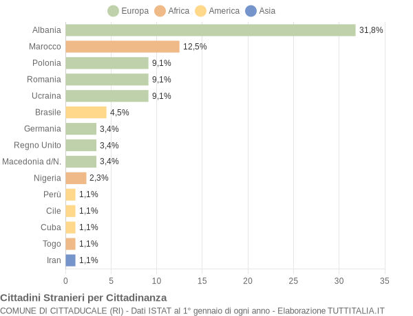 Grafico cittadinanza stranieri - Cittaducale 2004