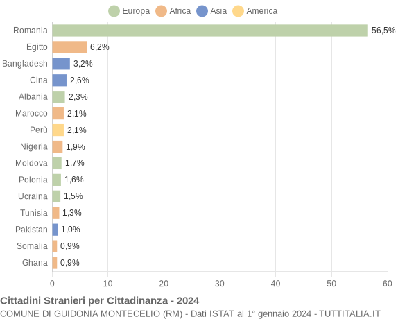 Grafico cittadinanza stranieri - Guidonia Montecelio 2024