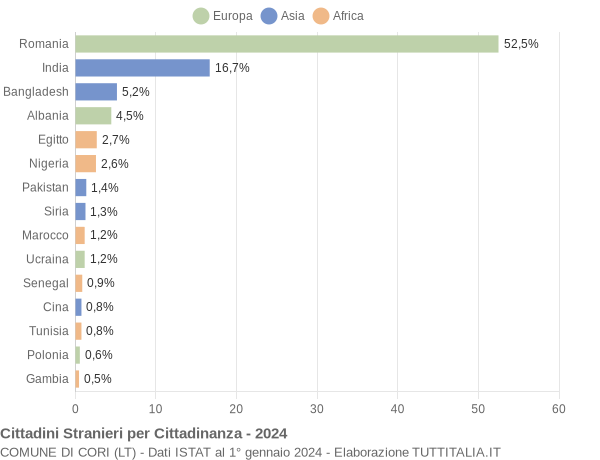 Grafico cittadinanza stranieri - Cori 2024