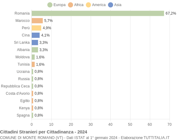 Grafico cittadinanza stranieri - Monte Romano 2024