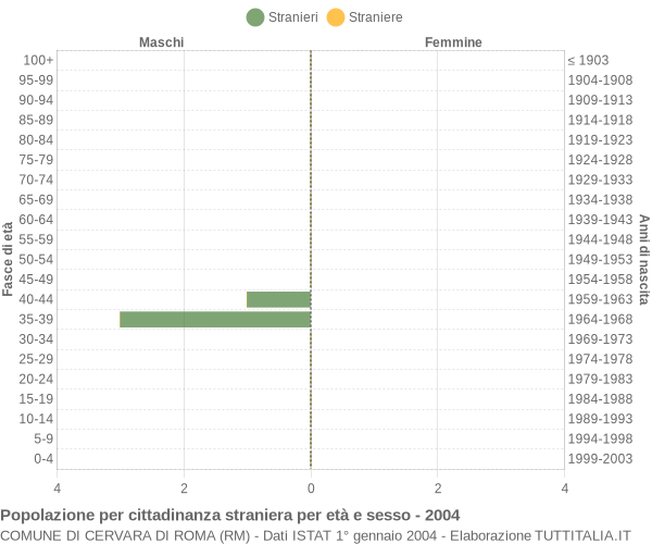 Grafico cittadini stranieri - Cervara di Roma 2004