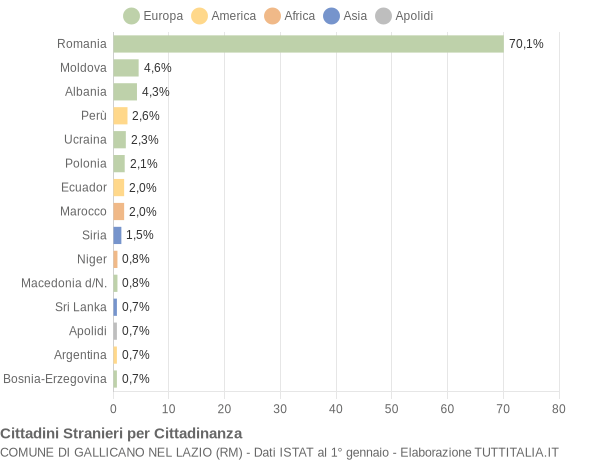 Grafico cittadinanza stranieri - Gallicano nel Lazio 2009