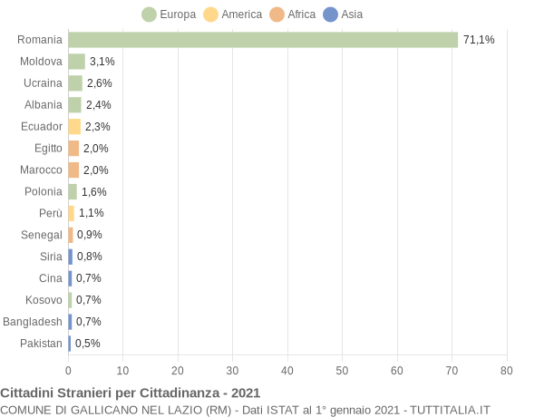 Grafico cittadinanza stranieri - Gallicano nel Lazio 2021