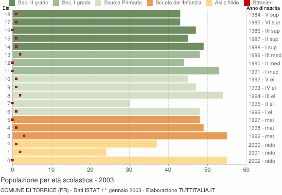 Grafico Popolazione in età scolastica - Torrice 2003