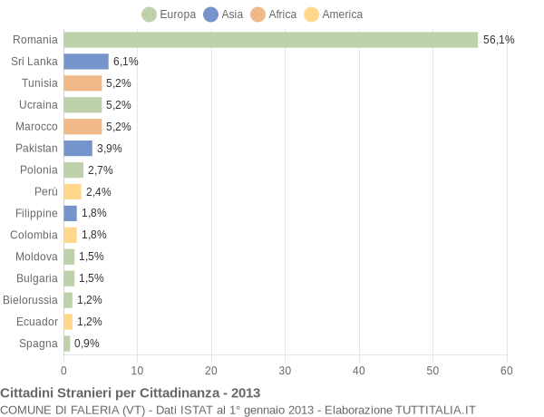 Grafico cittadinanza stranieri - Faleria 2013