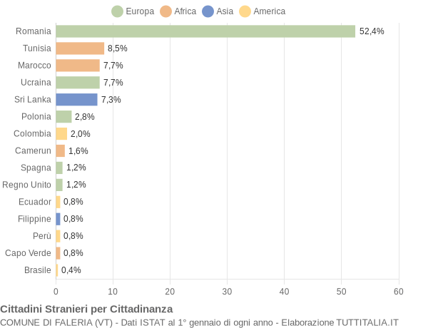 Grafico cittadinanza stranieri - Faleria 2019