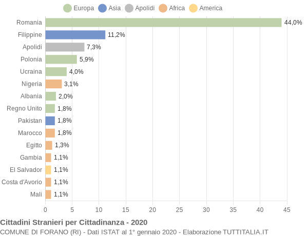 Grafico cittadinanza stranieri - Forano 2020