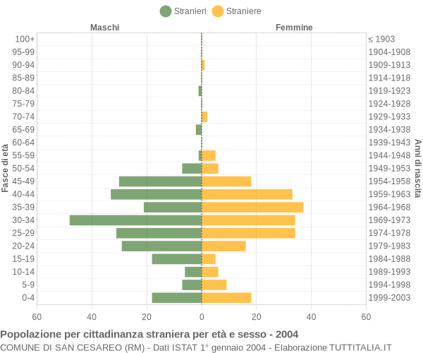 Grafico cittadini stranieri - San Cesareo 2004