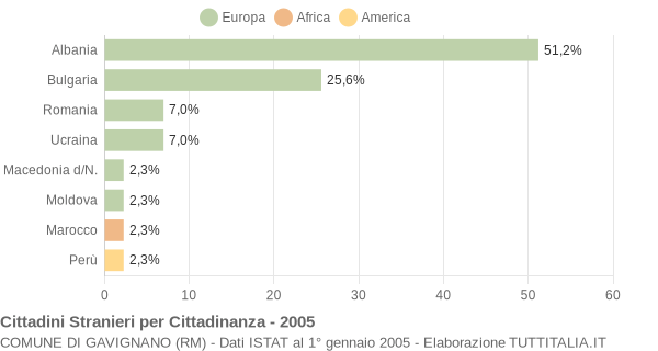 Grafico cittadinanza stranieri - Gavignano 2005