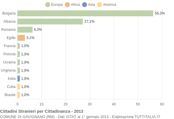 Grafico cittadinanza stranieri - Gavignano 2013