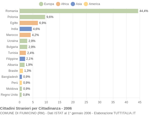 Grafico cittadinanza stranieri - Fiumicino 2006