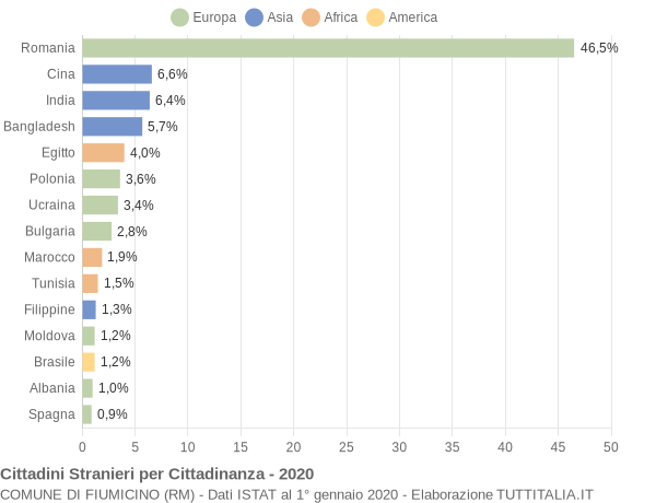 Grafico cittadinanza stranieri - Fiumicino 2020