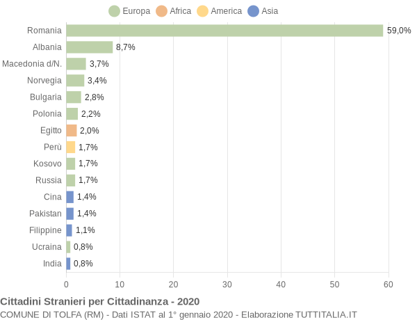 Grafico cittadinanza stranieri - Tolfa 2020