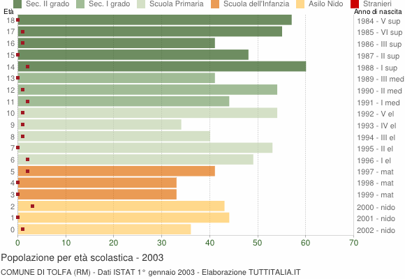 Grafico Popolazione in età scolastica - Tolfa 2003