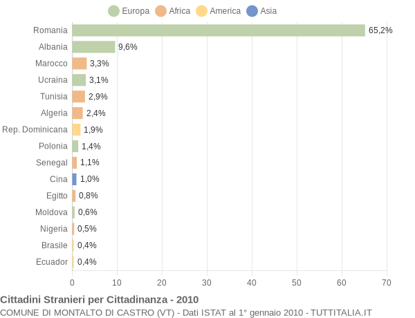 Grafico cittadinanza stranieri - Montalto di Castro 2010