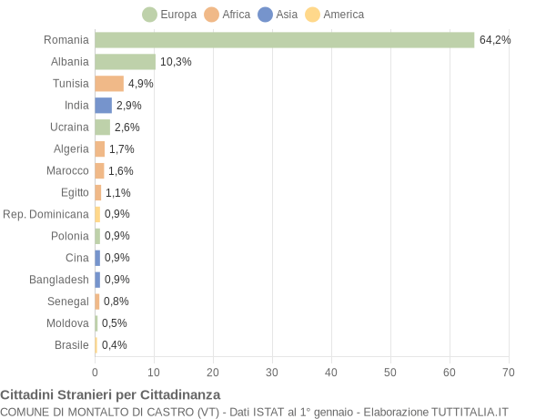 Grafico cittadinanza stranieri - Montalto di Castro 2018